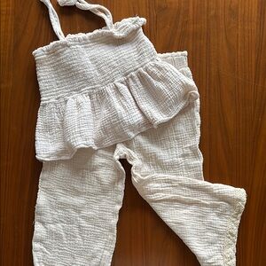 Adorable Cream Ruffled kids top and bottom set